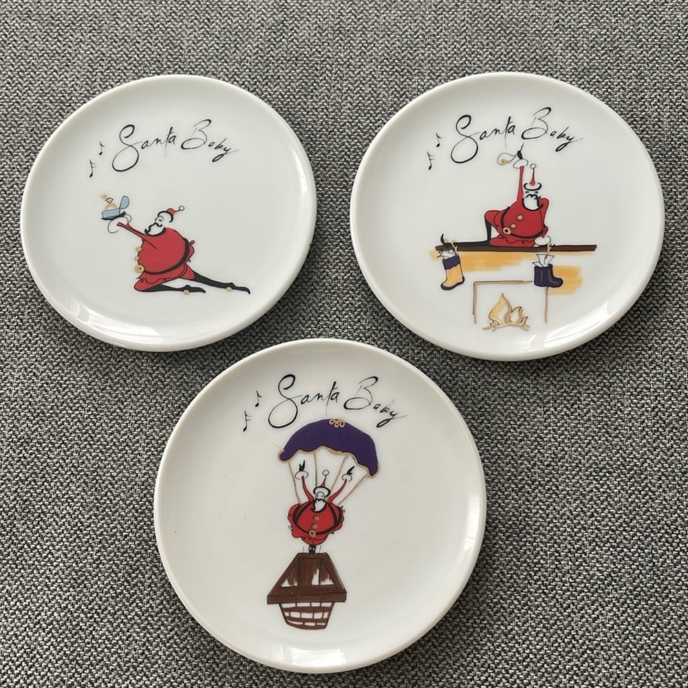 3 Pottery Barn Santa Baby Cookie Plates